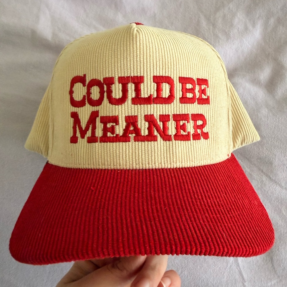 NWOT Red and Cream Cap with Bold Text